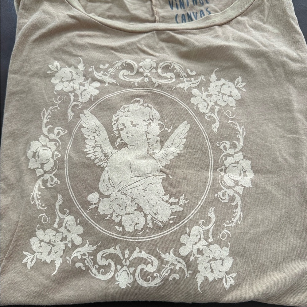 Vintage Canvas Beige Angel Print Crop Top